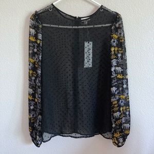 Rodarte For Target Long Sleeve Sheer Swiss Dot Blouse Top Size L